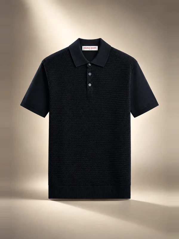 Orlebar Brown Burnham Tailored Fit Tie Stitch Knit Polo Shirt - Night Iris
