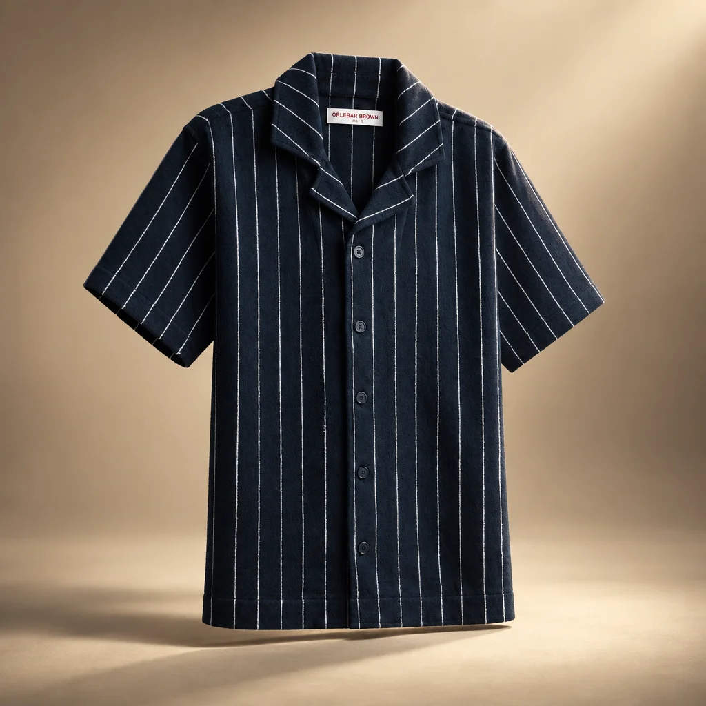 Orlebar Brown Hawkin Towelling Relaxed Fit Stripe Shirt - Night Iris / White Sand