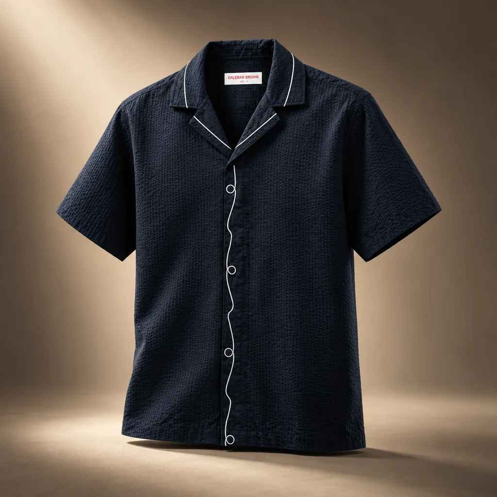 Orlebar Brown Maitan Relaxed Fit Embroidered Seersucker Shirt - Night Iris