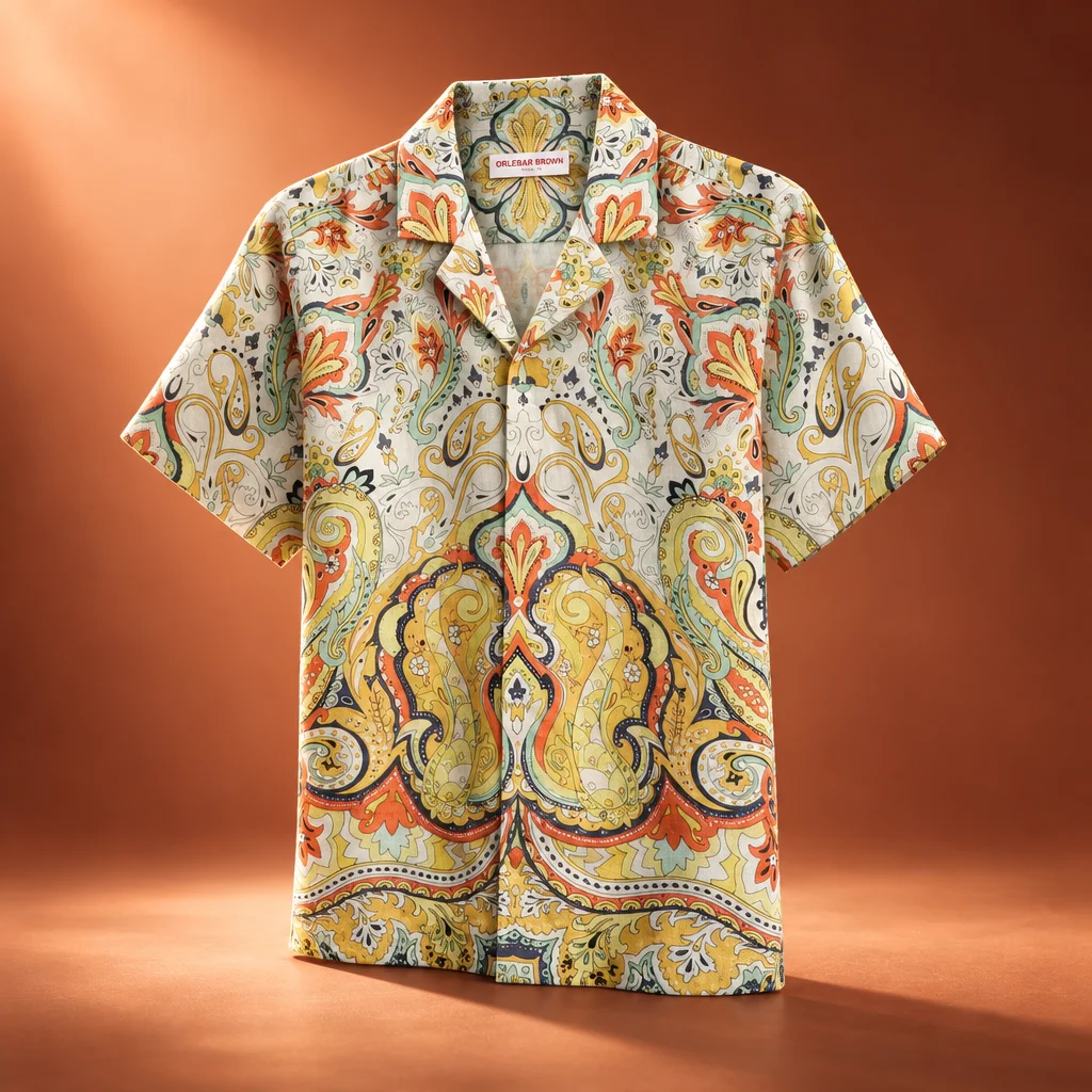 Orlebar Brown Maitan Relaxed Fit Linen Fairground Shirt - Multi / Vermillion