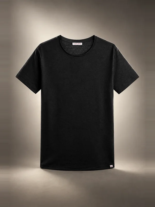 Orlebar Brown OB-T Linen Tailored Fit Crewneck Tee - Black