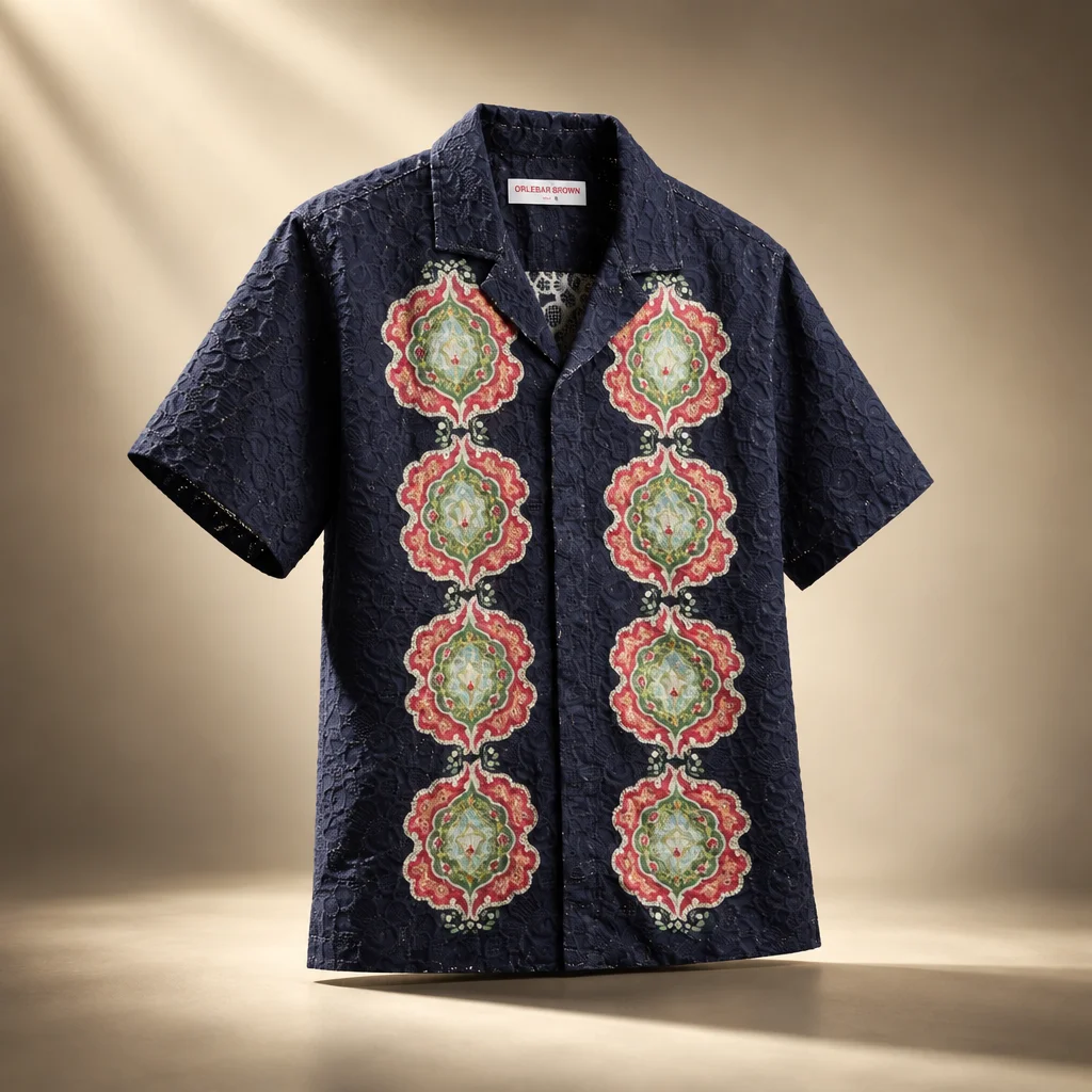 Orlebar Brown Relaxed Fit Broderie Anglaise Shirt - Night Iris