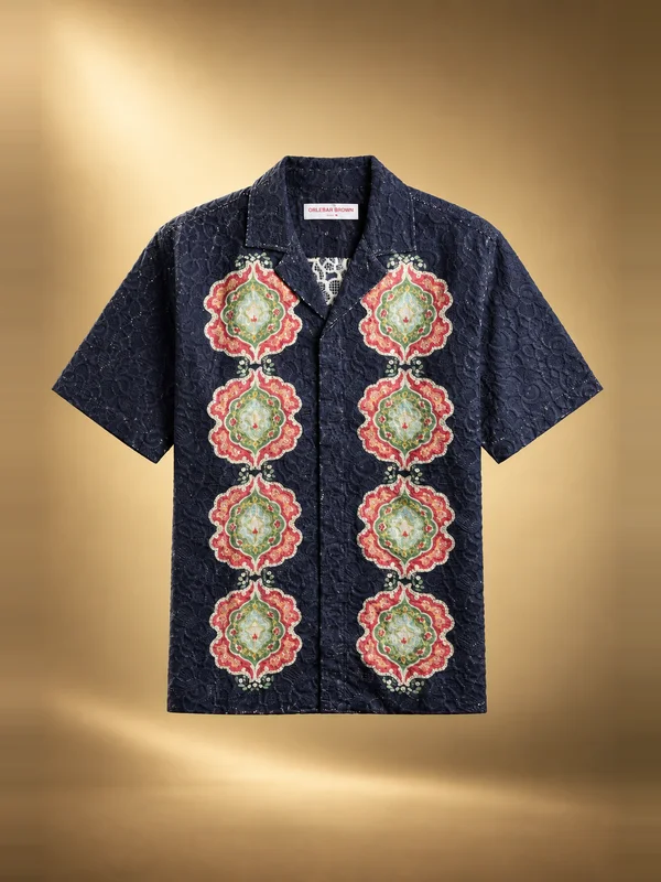 Orlebar Brown Relaxed Fit Broderie Anglaise Shirt - Night Iris