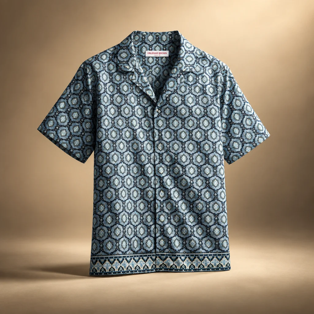 Orlebar Brown Relaxed Fit Silk Passetto Shirt - Night Iris