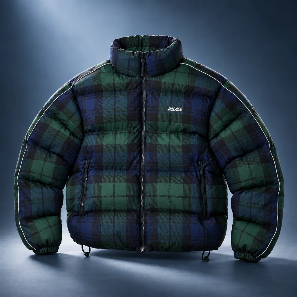 Palace BIG RIPSTOP PUFFA JACKET BLACK WATCH