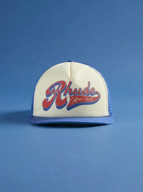 Rhude Pit Stop Trucker Hat - White / Blue / Red