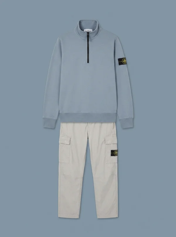 Stone Island Blue 6100061 Organic Cotton Fleece Sweatshirt