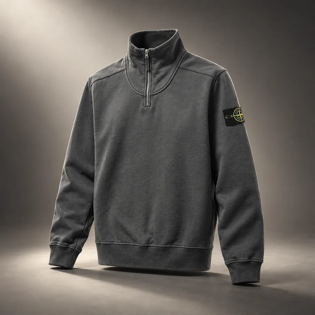 Stone Island Brushed Organic Cotton Fleece Sweatshirt - Lead Grey
