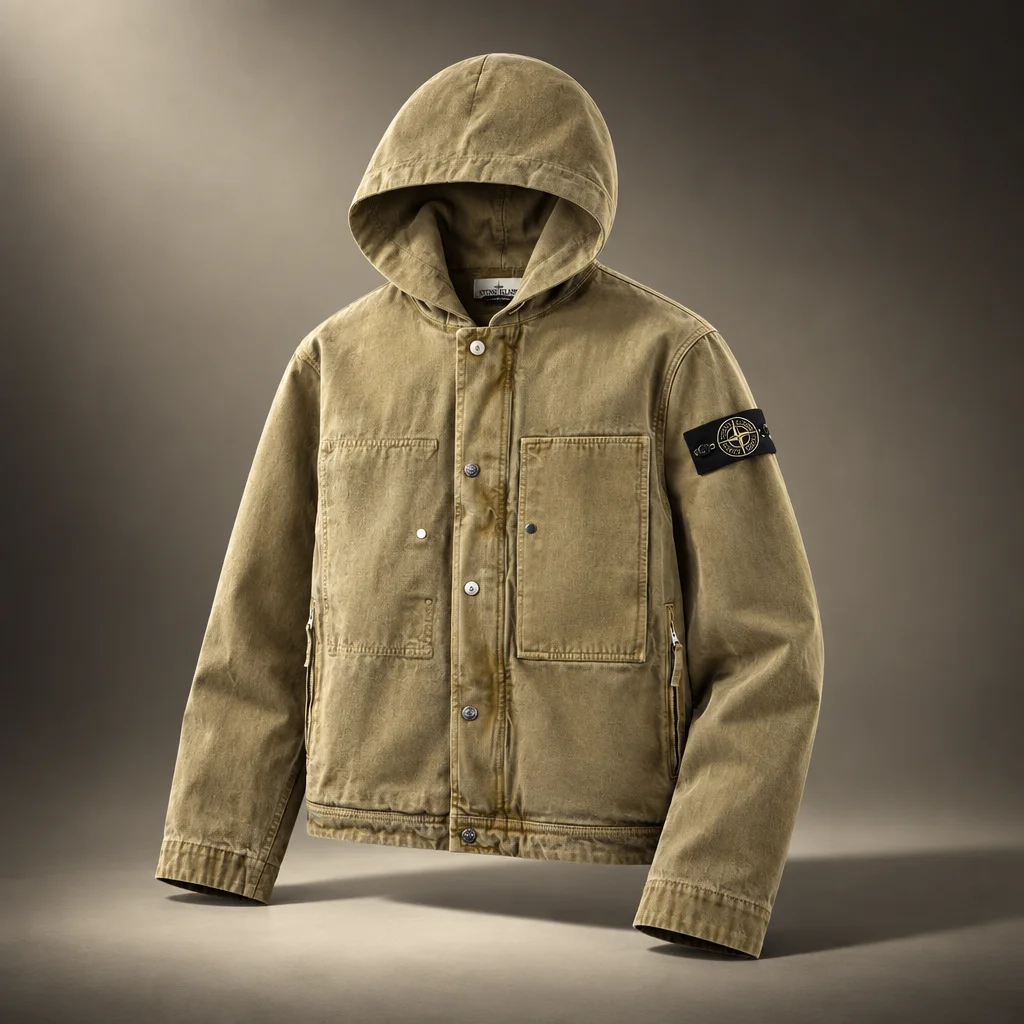 Stone Island Mineral Dyed Cotton Gabardine TC Hooded Jacket - Military Green