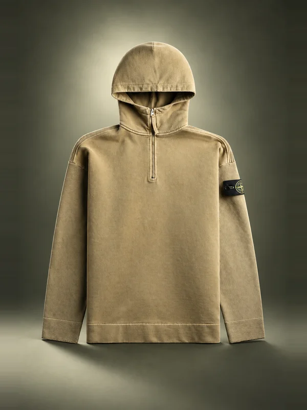 Stone Island Mineral Dyed Regenerated Cotton Hooded Sweatshirt - Military Green