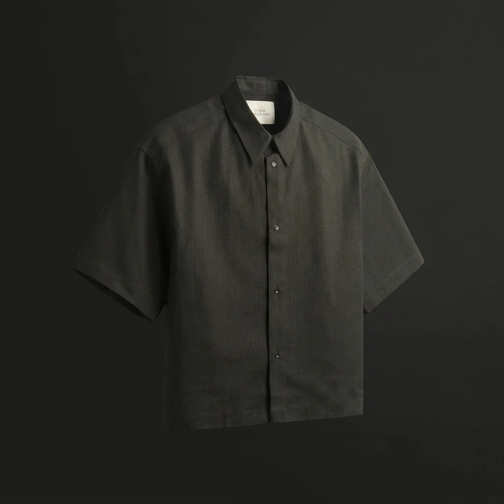 Studio Nicholson Sanko Matelasse Short Sleeve Shirt - Black