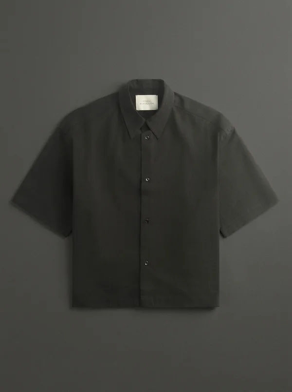 Studio Nicholson Sanko Matelasse Short Sleeve Shirt - Black