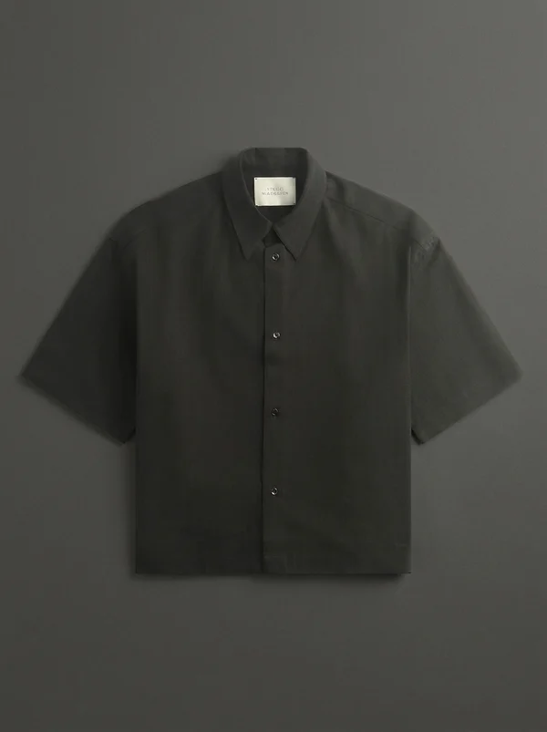 Studio Nicholson Sanko Matelasse Short Sleeve Shirt - Black