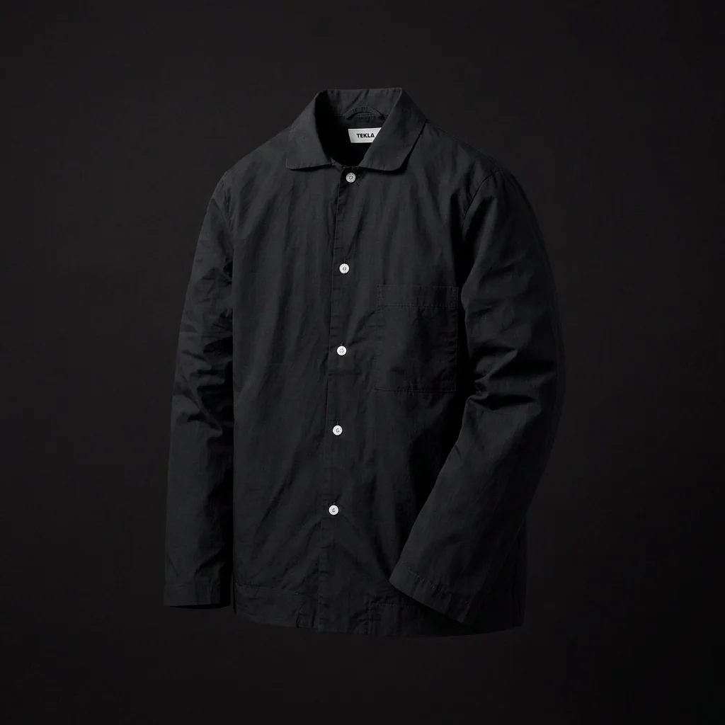 Tekla Poplin Long Sleeve Pajama Shirt - Black