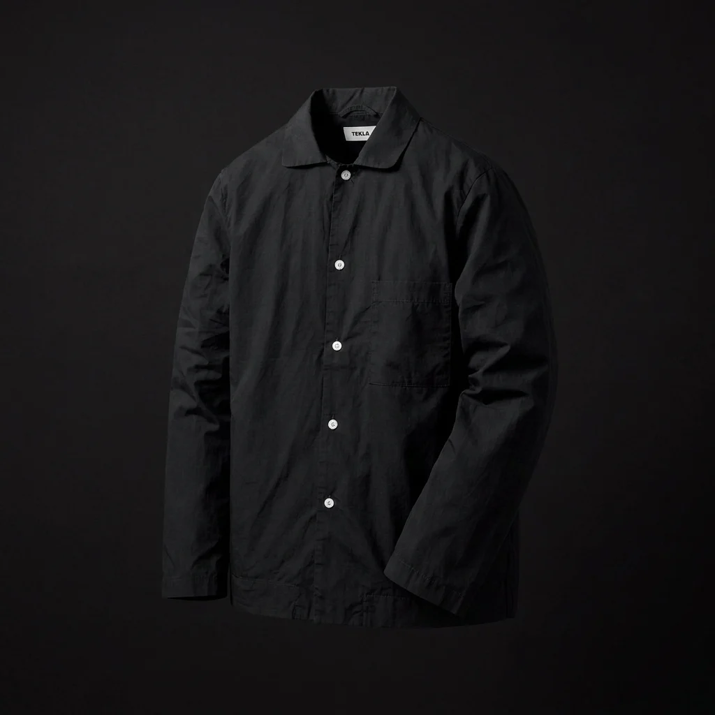 Tekla Poplin Long Sleeve Pajama Shirt - Black