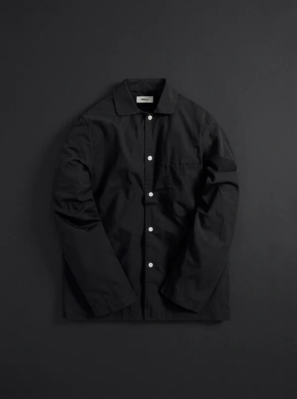Tekla Poplin Long Sleeve Pajama Shirt - Black