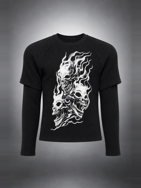 Thug Club Black Bulk Shoulder Three Riding Skull Layered T-shirt