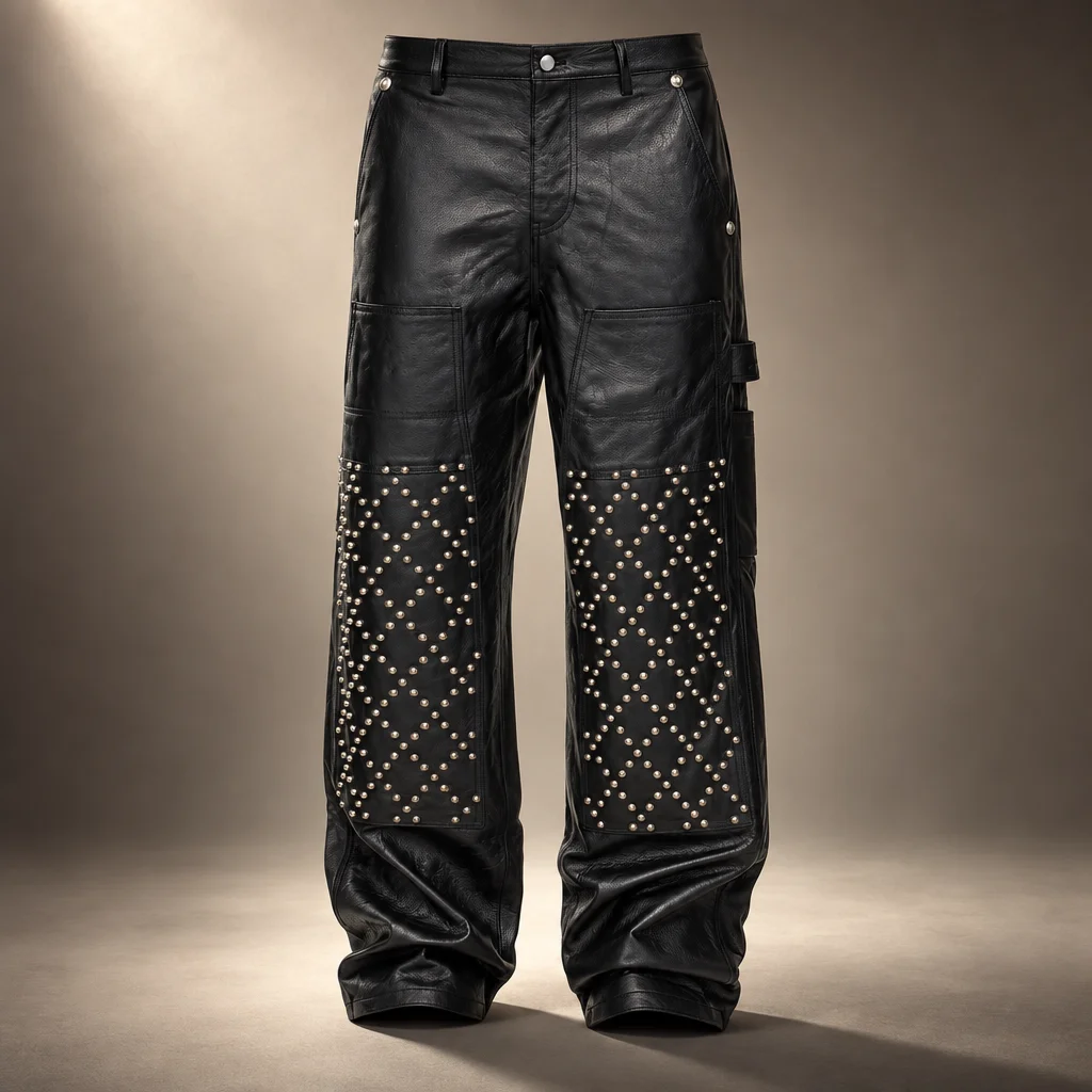 Thug Club Black TC Studded Leather Work Pants