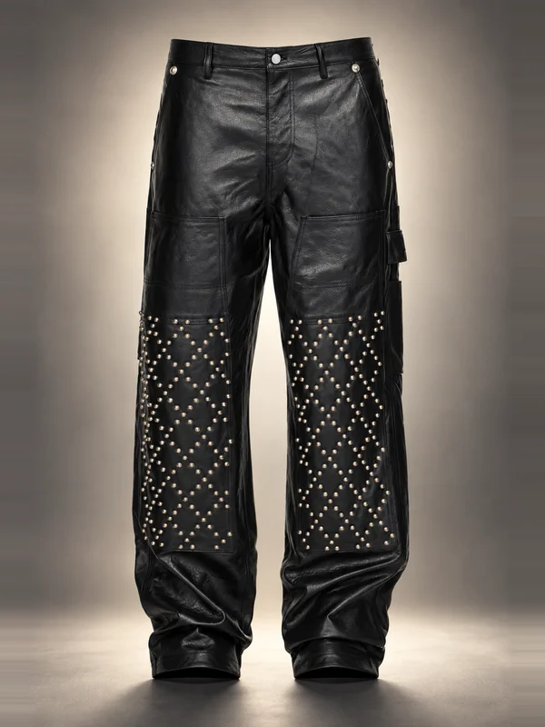 Thug Club Black TC Studded Leather Work Pants