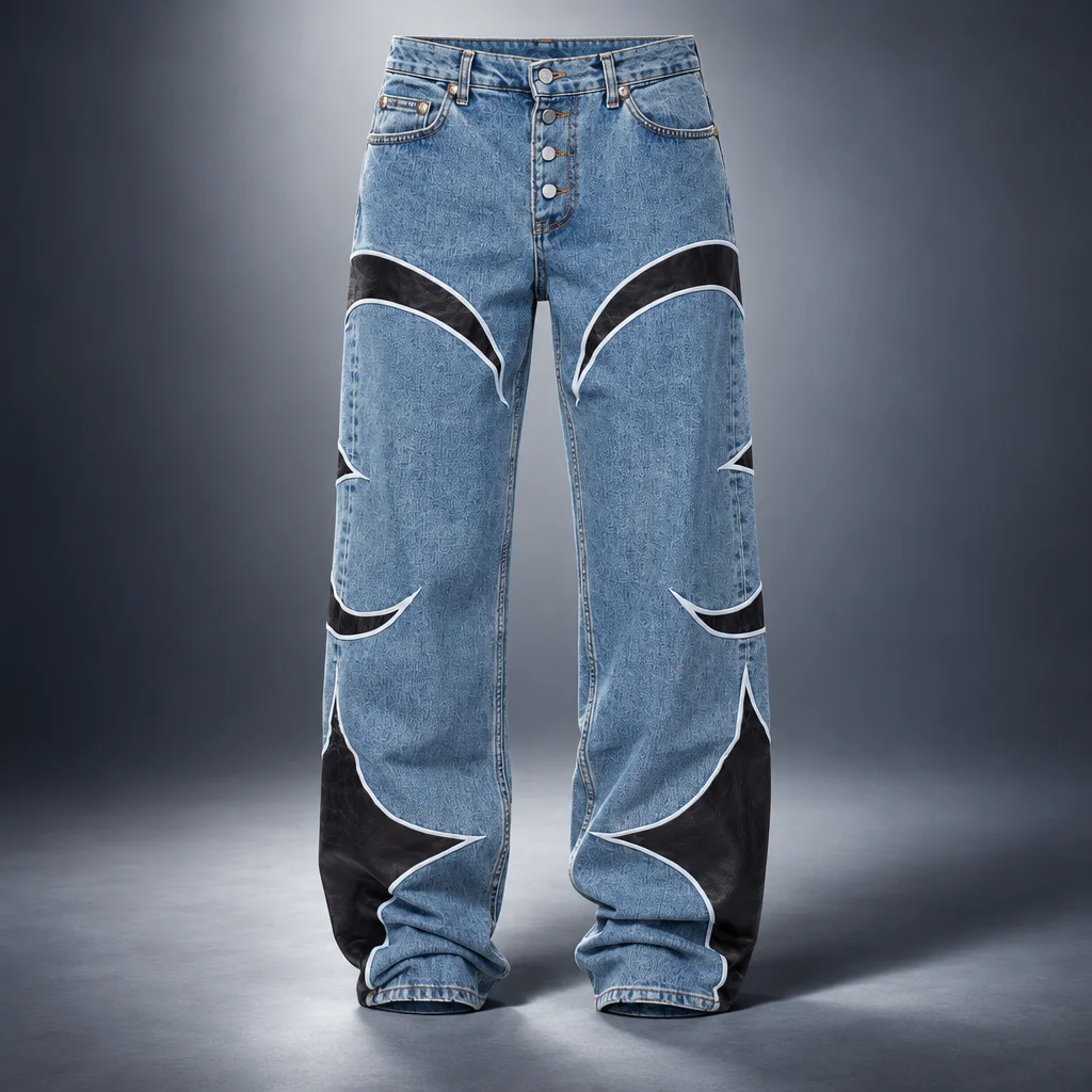 Thug Club Blue TC Faux-Leather Washing Denim Jeans