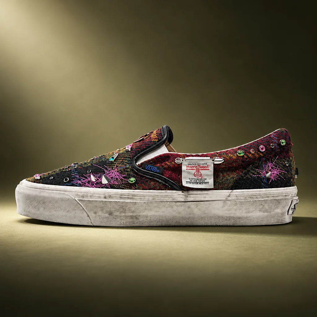 Vans Premium Classic Harris Tweed Slip-On Shoe Tweed Red Blue