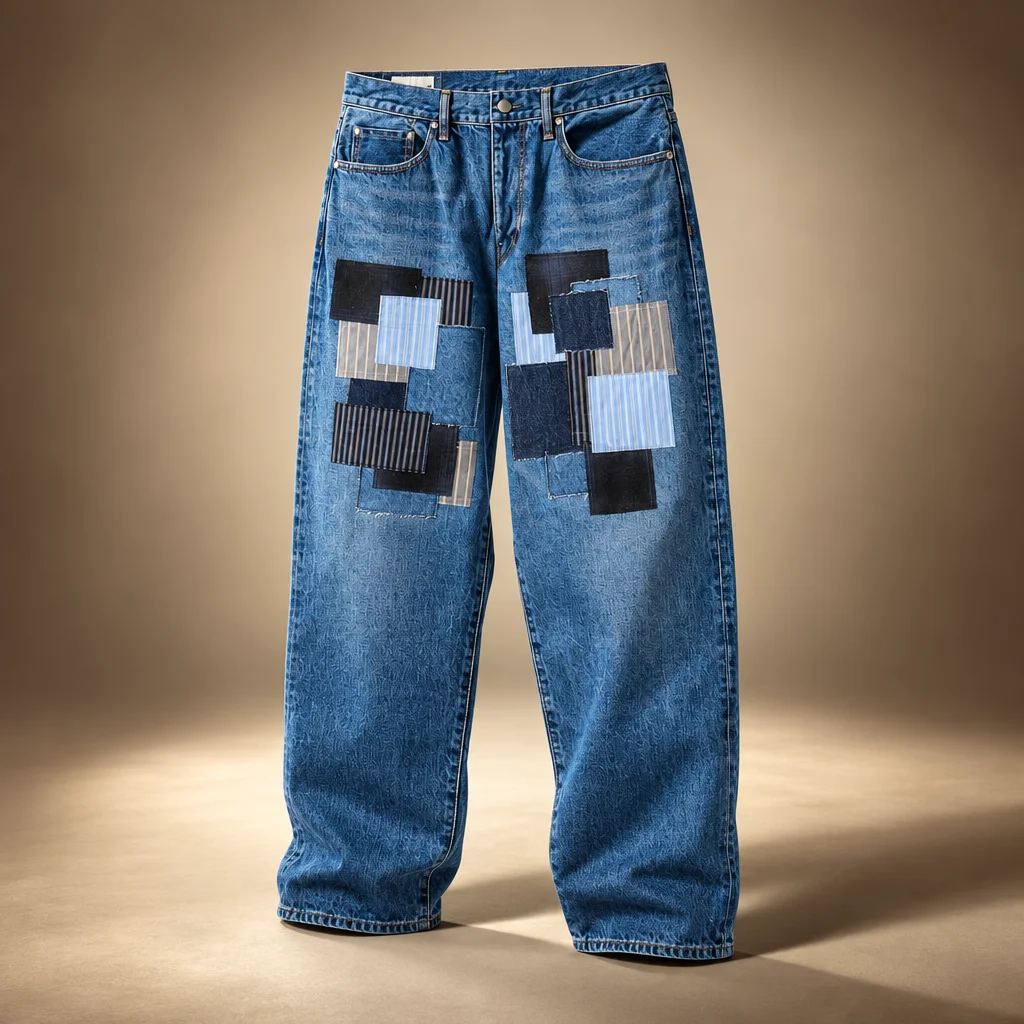 vowels Baggy Denim Jean - Bleached Indigo