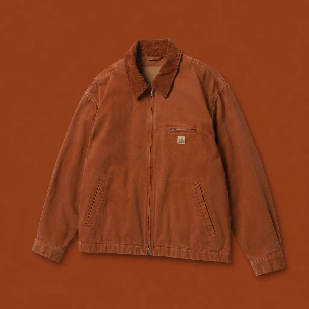 vowels Cord Collared Zip Up Jacket - Persimmon