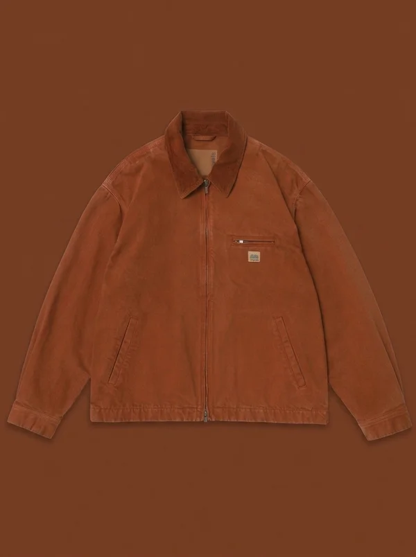 vowels Cord Collared Zip Up Jacket - Persimmon