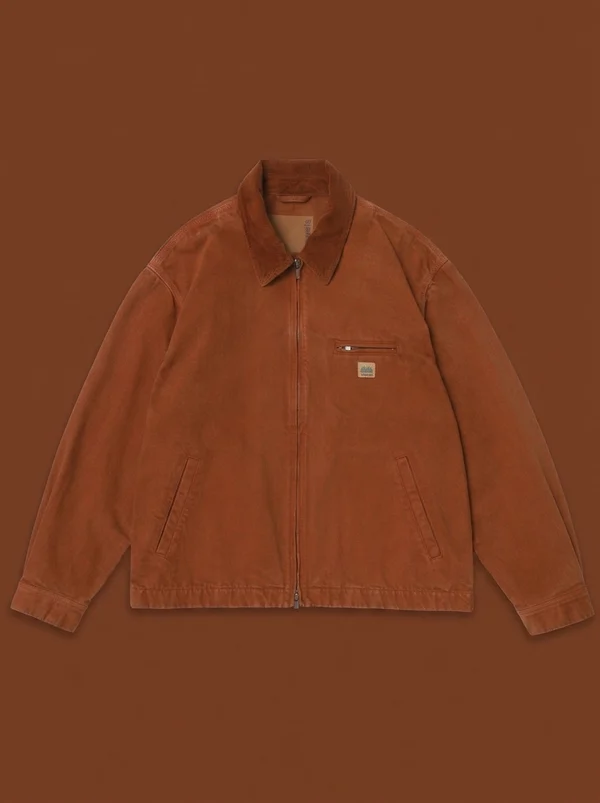 vowels Cord Collared Zip Up Jacket - Persimmon