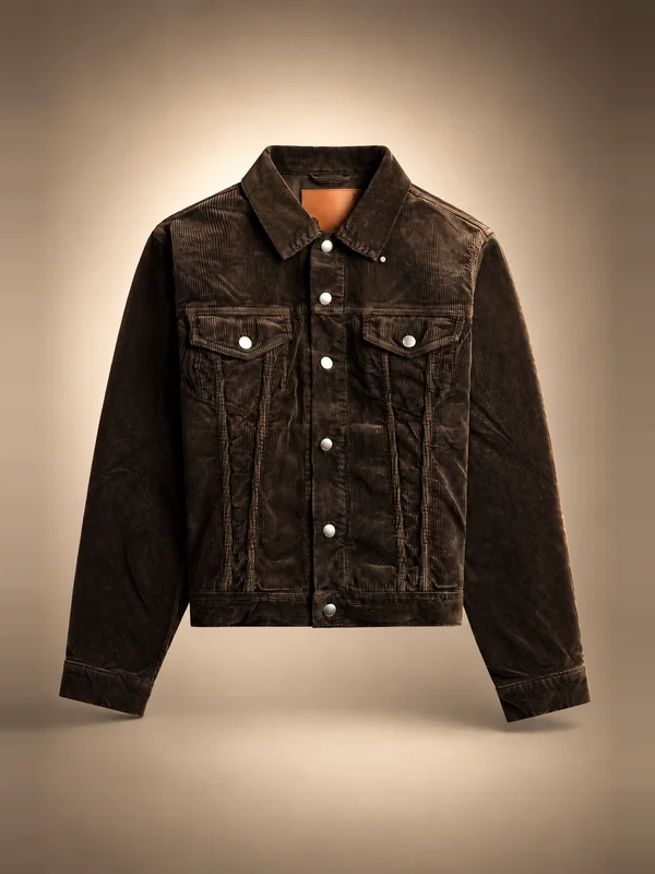 vowels Corduroy Trucker Jacket - Brown