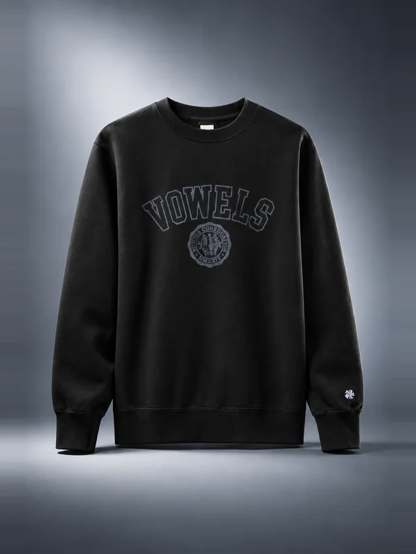 vowels Faded Collegiate Crewneck - Black