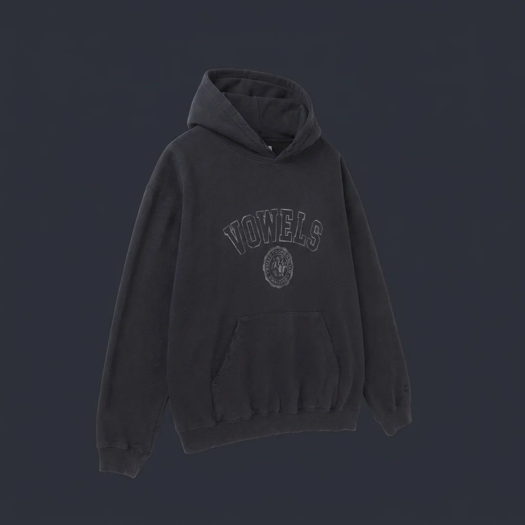 vowels Faded Collegiate Hoodie - Black