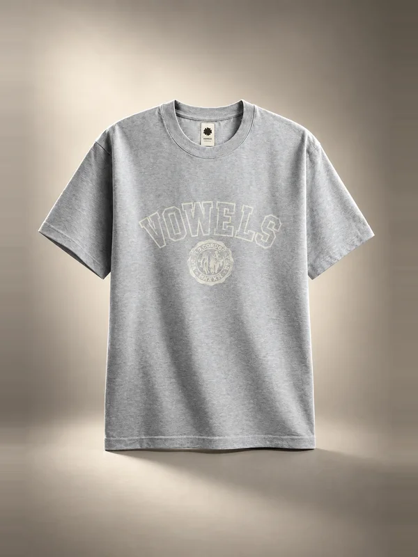 vowels Faded Collegiate Tee - Grey Heather
