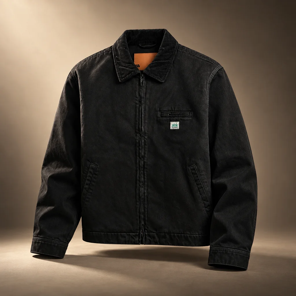 vowels Garment Dyed Zip Up Jacket - Black