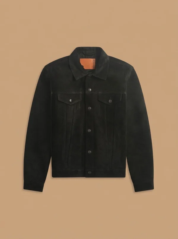 vowels Suede Trucker Jacket - Black