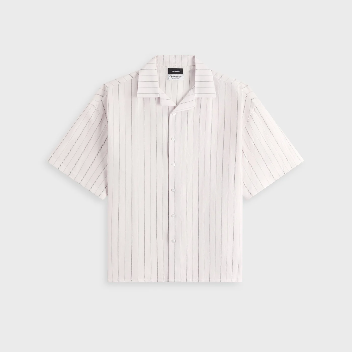 Willy Chavarria Camp Collar Short Sleeve Shirt - White / Black Stripe